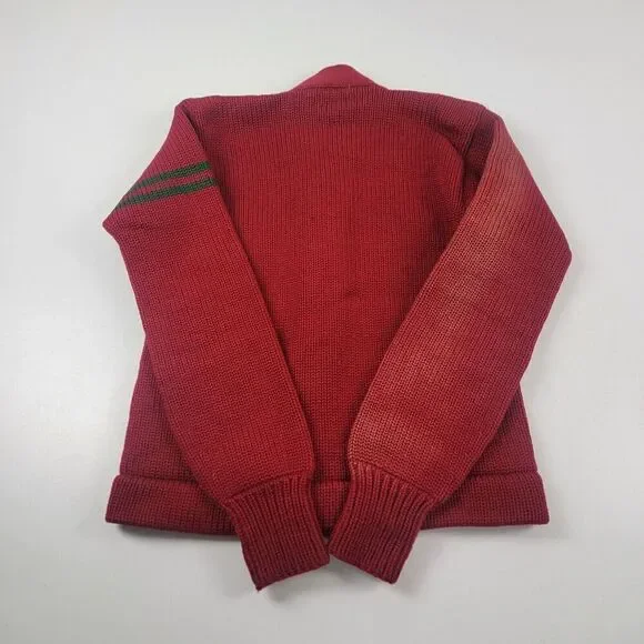 Vintage 50s 60s Wool Trojan Red Cardigan Sweater Made In Bay City, Michigan Sz M